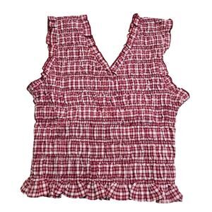 NWT Idem Ditto Red Gingham Smocked Tank Top Size S Coastal Cowgirl